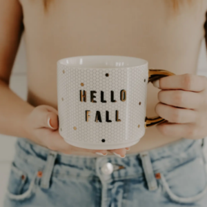 hello fall gold tile coffee mug